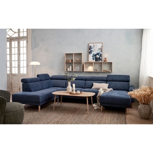Michigan u-sofa med chaiselong og open end - 338 x 215 cm. - Blåt stof i dessin Brego - Stærk PRIS 